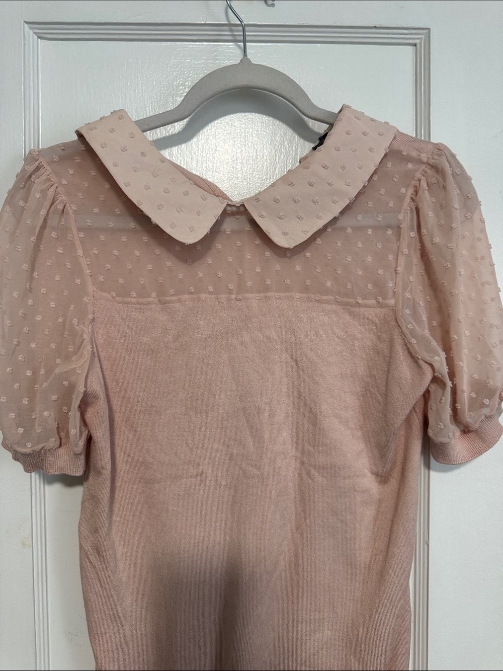 Adrianna Papell Pale Pink Dot-Sleeve Peter Pan Collar Top